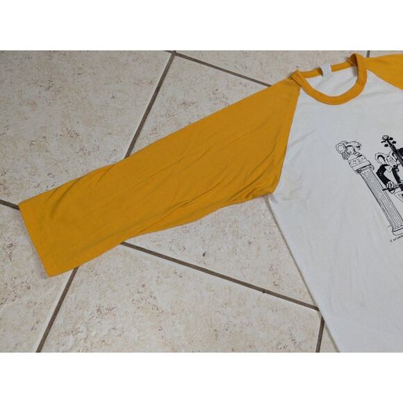 Vtg 1977 Rat Cartoon Cellist Albright Raglan Baseball Tee Shirt Size XL Rare 70s - Picture 5 of 14